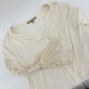 Valerie Stevens L Cream Ivory Crochet Sleeve Blouse Top High‎ Low Whimsical